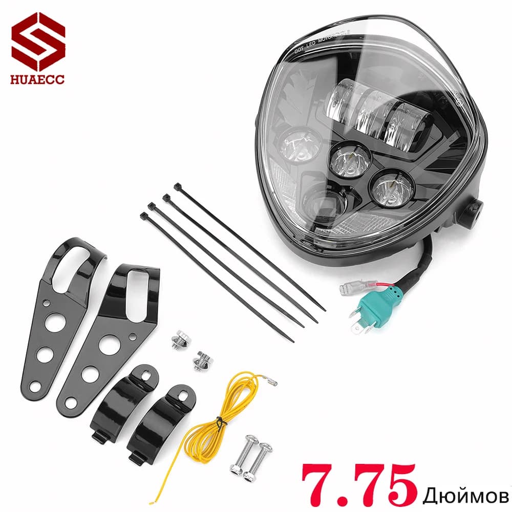 Faro anteriore universale per moto a LED DRL Lampadina a fascio alto e basso con staffa per Cafer Racer Chopper Bobber Street Tracker