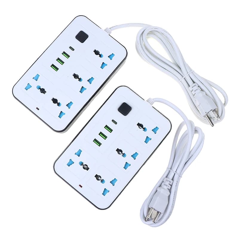 Multi-port with EU/USA 2/3 Pin, 1 Type-C port, 3 USB ports, 4 AC sockets, 2/3/5M extension, Electric charging socket