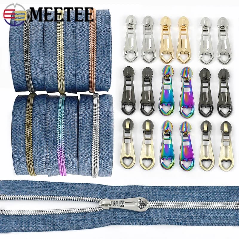 Meetee 2-10M 5 # Chiusura con cerniera in nylon Cursore con cerniera Estrattore Borsa Bobina Zippes per metro Kit di riparazione Zip per abbigliamento Accessori per cucito fai-da-te