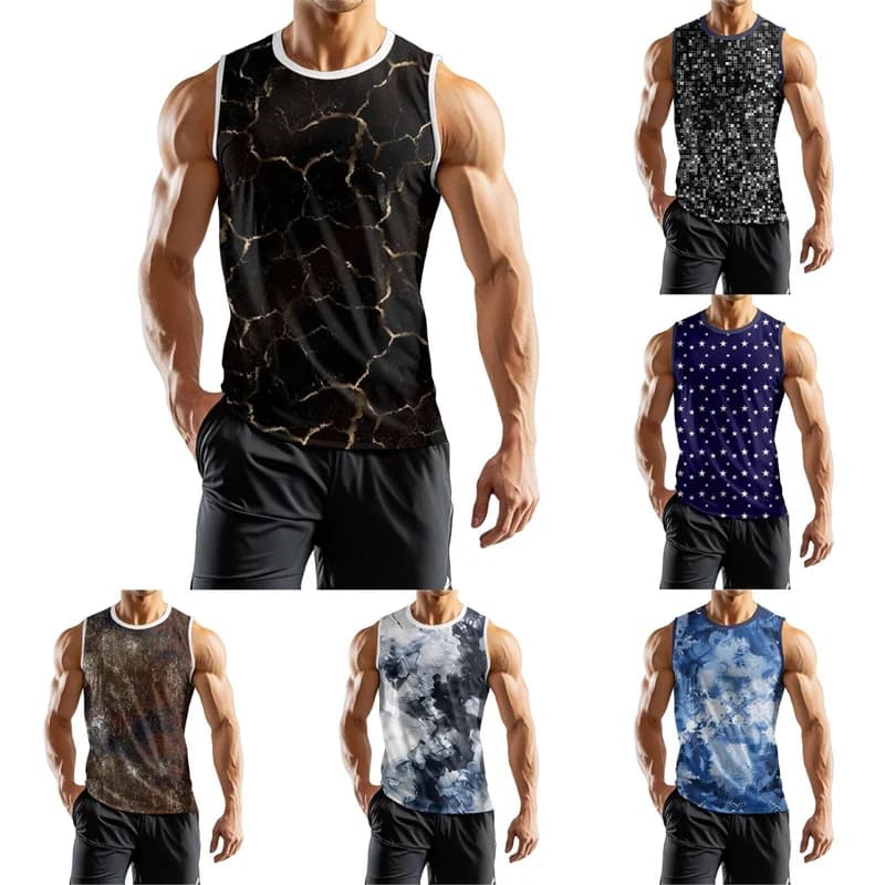Gilet estivo con grafica stampata in 3D di moda per uomo Casual Street Star Graphic T-shirt senza maniche allentata Palestra Fitness Pullover Top 2025