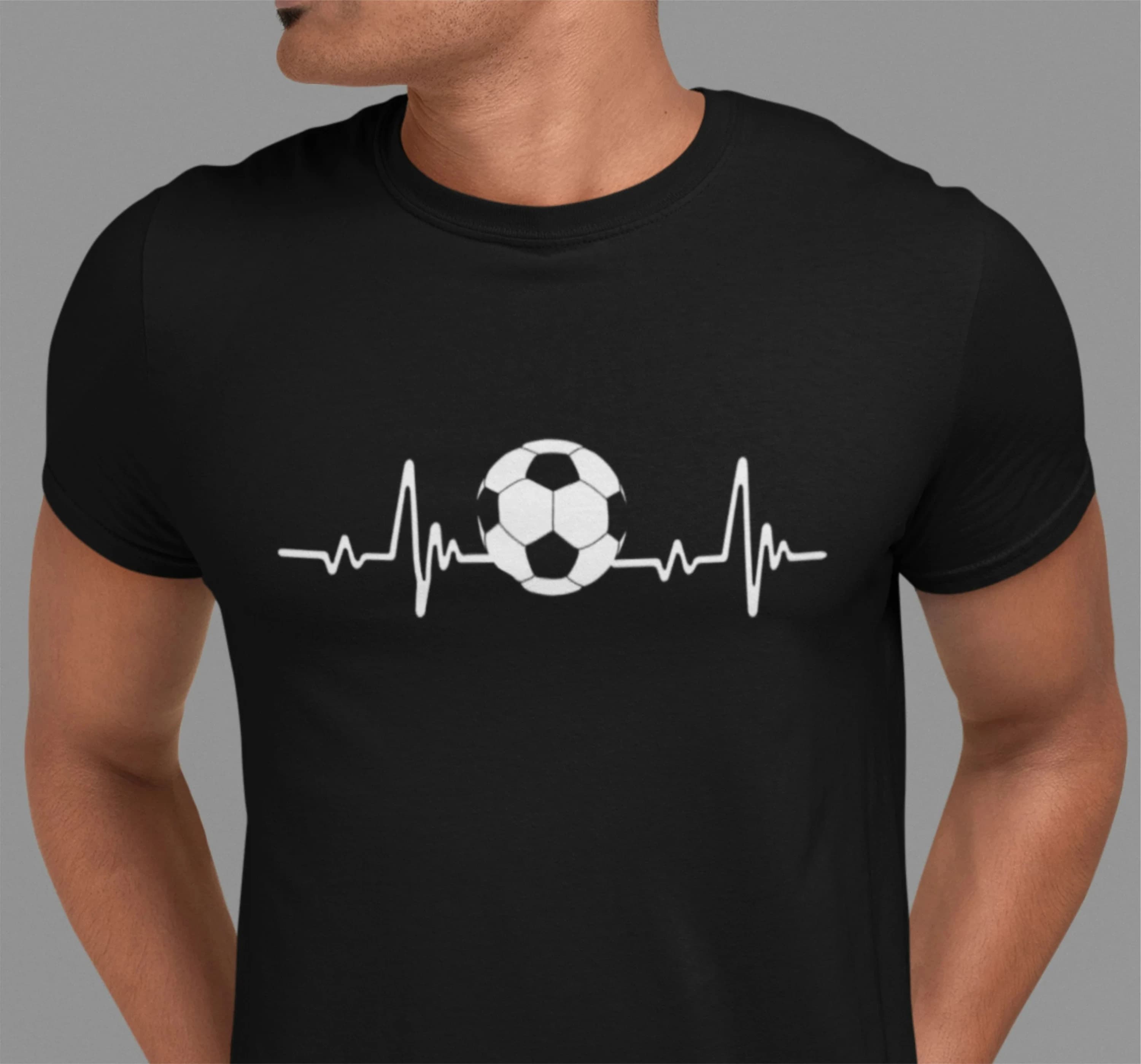 Summer Men's Fashion Trend T-shirt - Breathable and Comfortable Football Player ECG Heartbeat T-Shirt: Sports Game Lover Gift