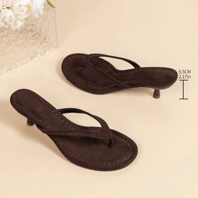 Sandali con Tacco Sottile Marrone per Donna, Comodi Infradito Estivi per Spiaggia, Vacanze, Feste, Stile Casual e alla Moda per Uso Quotidiano