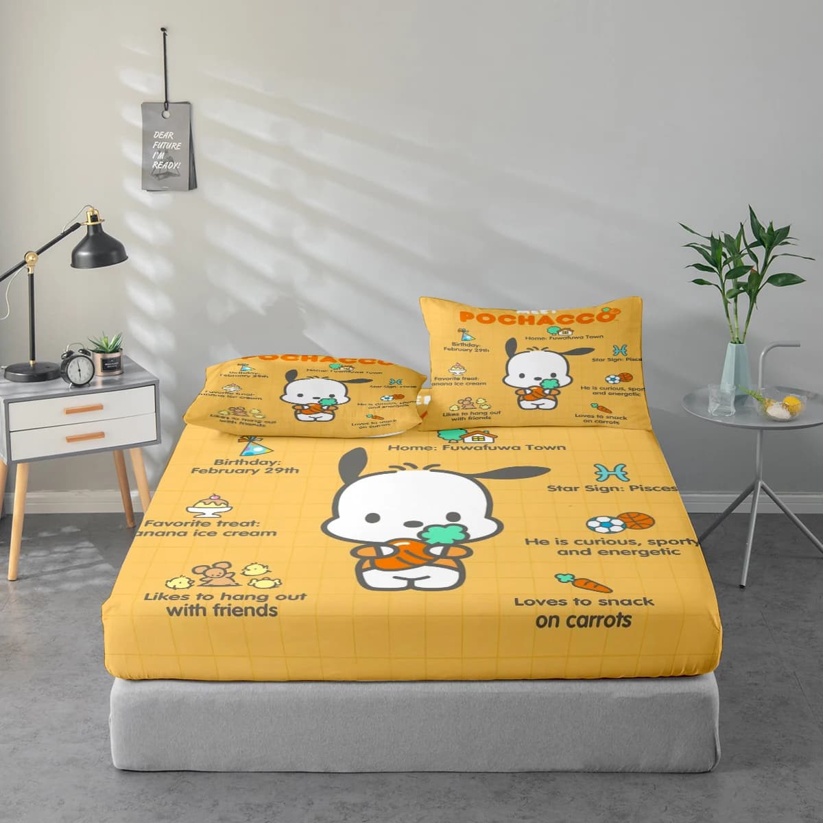 Set di lenzuola con stampa digitale ad alta definizione in 3 pezzi, set di lenzuola con motivo Pochacco, set di lenzuola con stampa floreale di grandi dimensioni, include 1 lenzuolo con angoli + 1/2 federa, adatto per camera da letto, camera degli ospiti, decorazioni per la casa, lenzuolo con angoli in fibra di poliestere + federa, biancheria da letto ultra morbida, tessuto spesso ultra morbido, confortevole per tutte le stagioni, lavabile in lavatrice