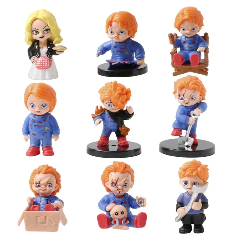 Set di 9 Pezzi Serie Chucky Childs Play, Giocattoli di Halloween, Action Figure in Vinile, Modellini Ornamentali, Regalo di Natale per Bambini