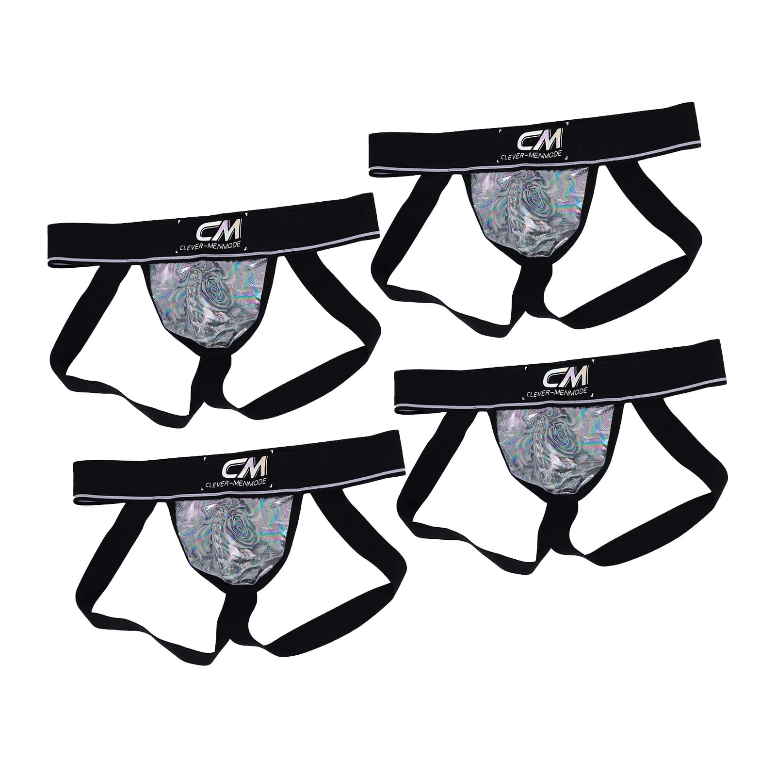 Pack of 4 Erotic Lingerie Shiny Thong Men U-Pouch Jockstrap Sexy Underwear Faux Leather Underpants Nightclub Party Costume