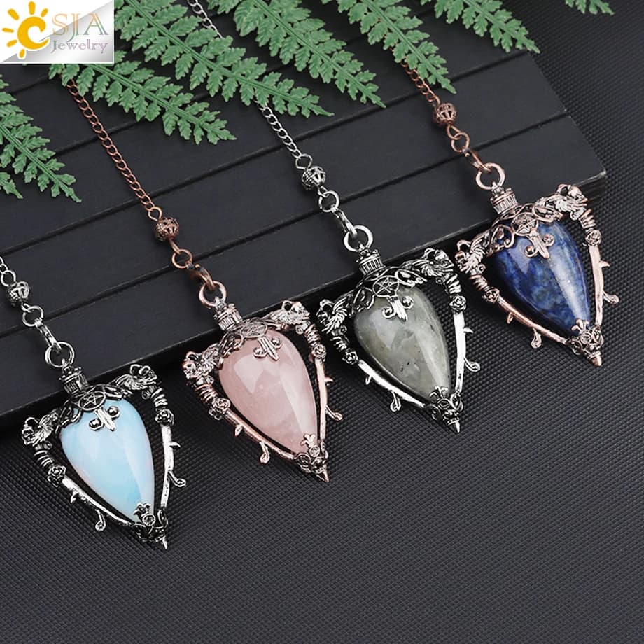 Pendolo di cristallo spirituale per divinazione Dowsing Reiki Pietra naturale Pendulari con pendente a goccia d'acqua Quarzo rosa Penduli H367