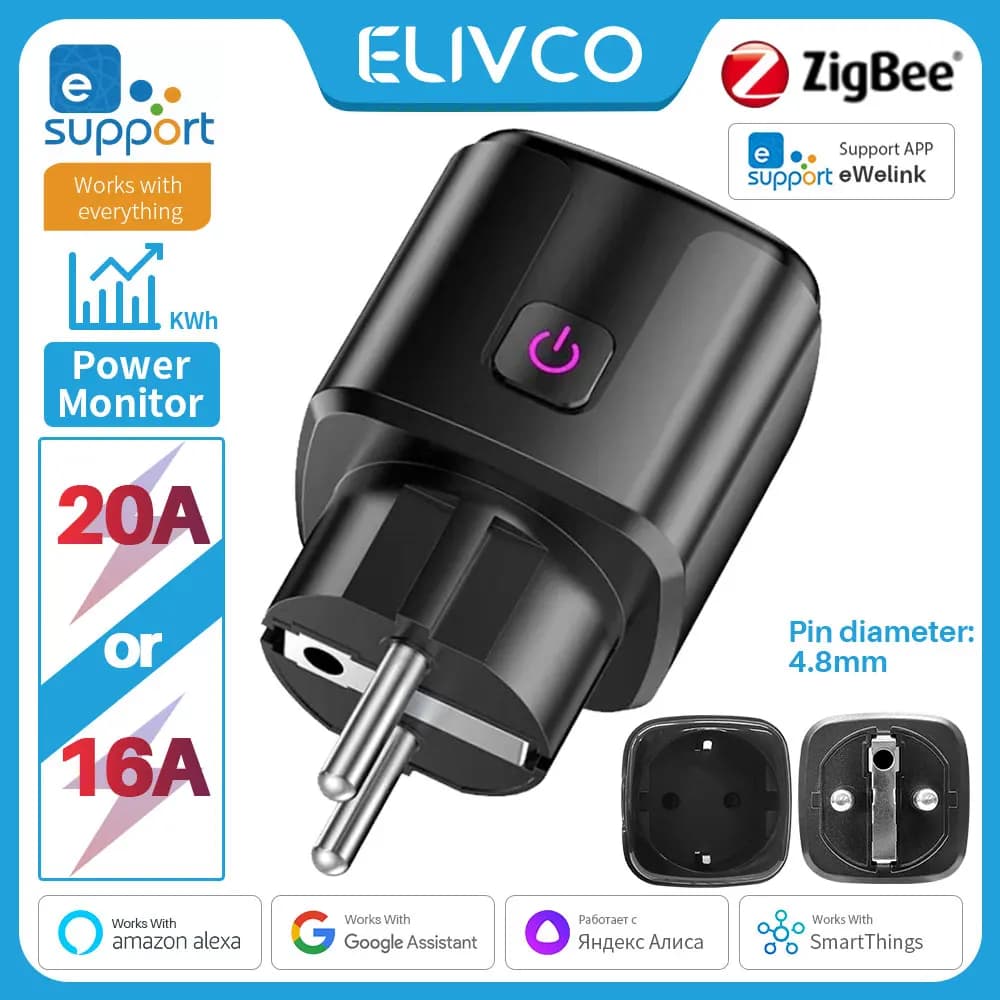 eWelink Zigbee Smart Plug 16A/20A EU socket with power monitor Voice control compatible with Google Assistant Alexa