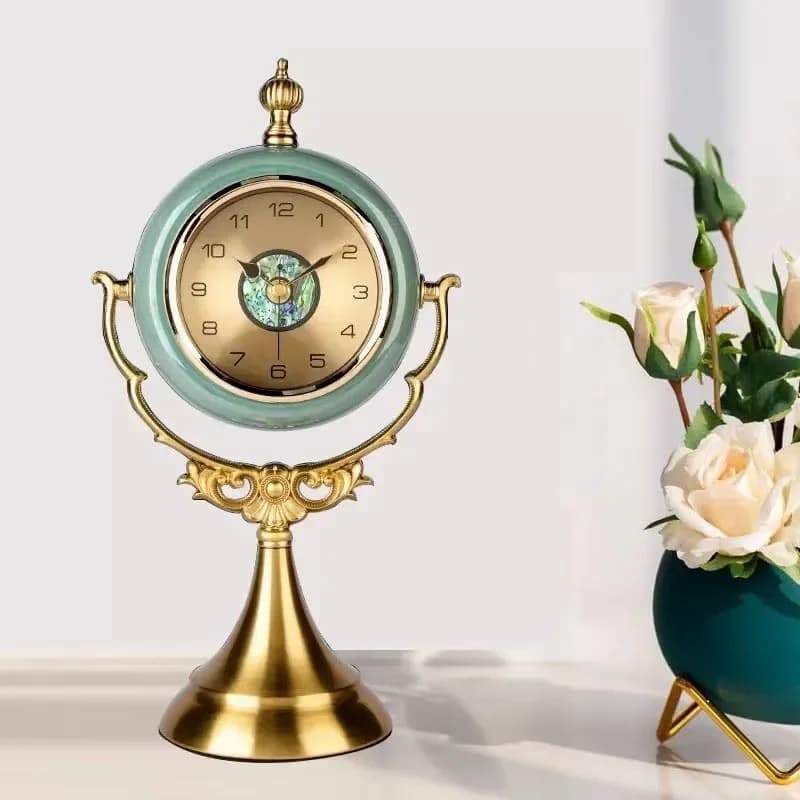 Retro Pendulum Desktop Clock Ceramic Table Clock American European Style Living Room Home Decor Ornament