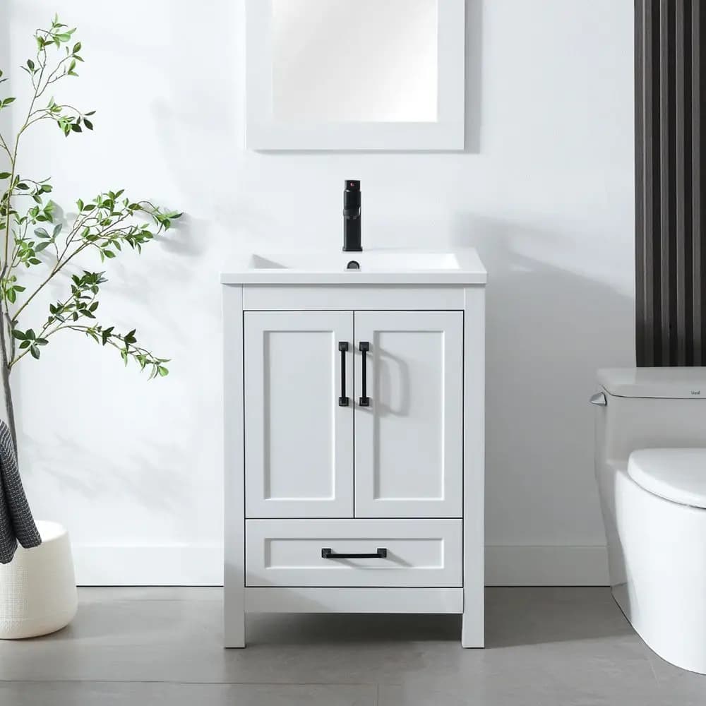 Mobile bagno moderno verniciato con lavabo in ceramica e rubinetto, senza specchio, W