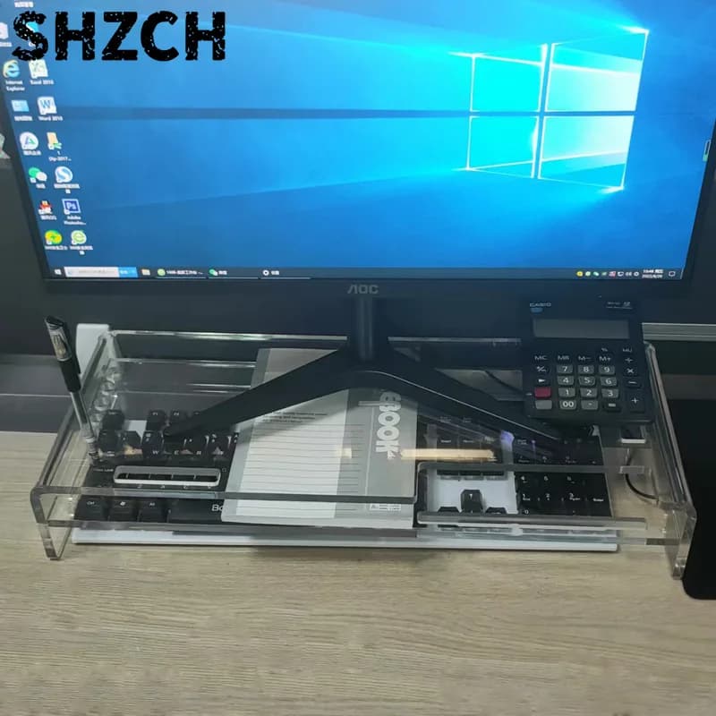 Acrylic Monitor Stand, Computer Screen Riser with Keyboard Storage, Desktop Organizer for Office & Home, Space-Saving Shelf