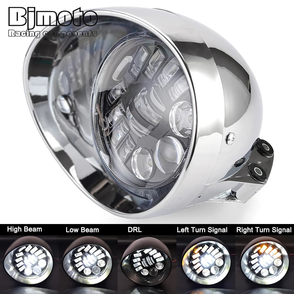 Faro per moto da 5,75 pollici per moto LED Bullet per applicazioni Harley Honda Touring Bobber Chopper Custom Cafe Racer