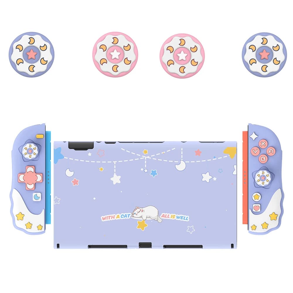 Nighty-Night Meow Protective Shell compatibile con Switch 2 - Cover posteriore per console ABS NS2 e custodia per impugnatura Joy-con in silicone