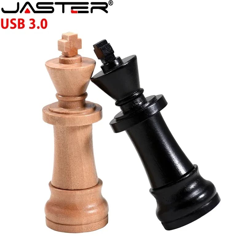 JASTER Chiavetta USB 3.0 Chiavetta per scacchi internazionale in legno Chiavetta di memoria in acero Chiavetta USB con logo personalizzato nero 128 GB 64 GB 32 GB