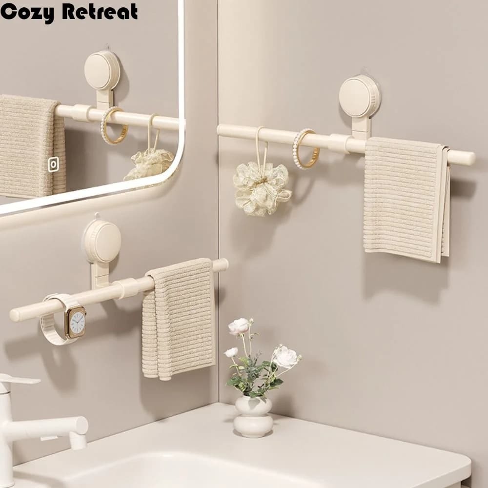 Portasciugamani a ventosa senza foratura, salvaspazio, stile crema, barra porta asciugamani senza trapano, appendiabiti da bagno, asta portaoggetti