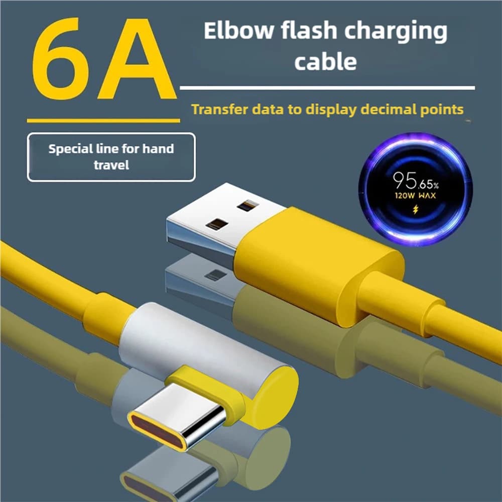 120W 6A USB Type C Fast Charging Cable 90 Degree Elbow Type C Cable for Xiaomi Mi 13 12 11 Redmi Note 12 Pro Plus Turbo Poco X5
