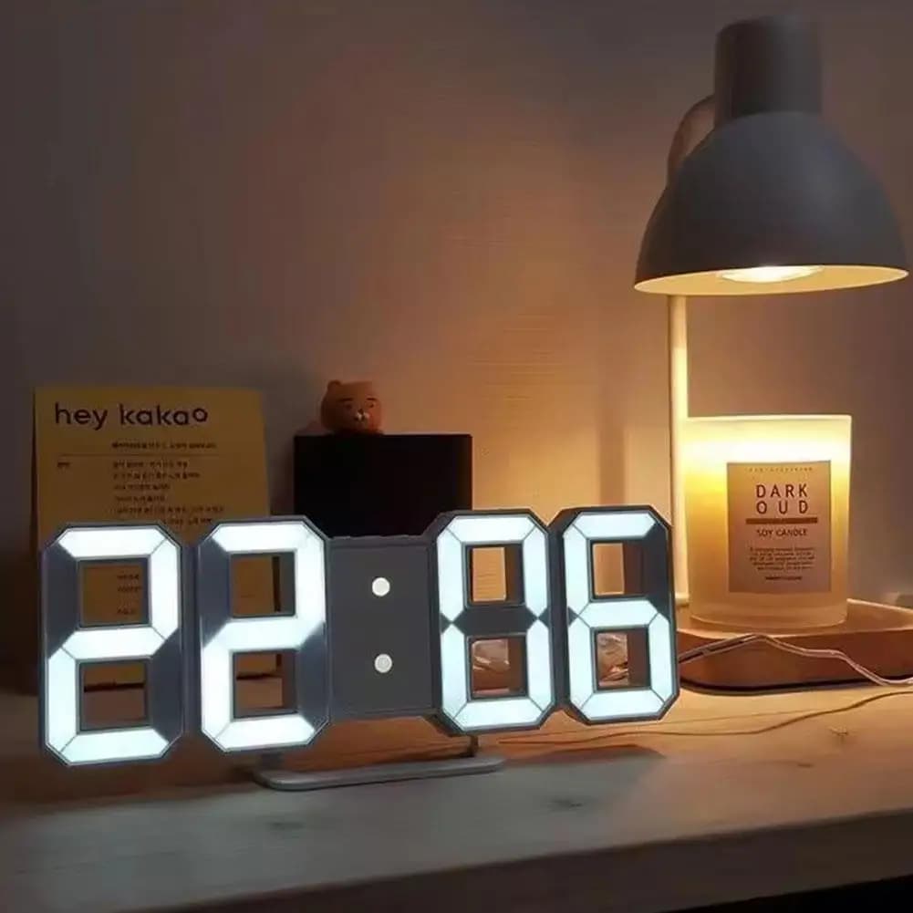 Orologio da Parete Digitale LED 3D Moderno con Display Ora 12/24H, Data e Temperatura | Sveglia da Tavolo con Oscuramento Automatico e Controllo Sonoro