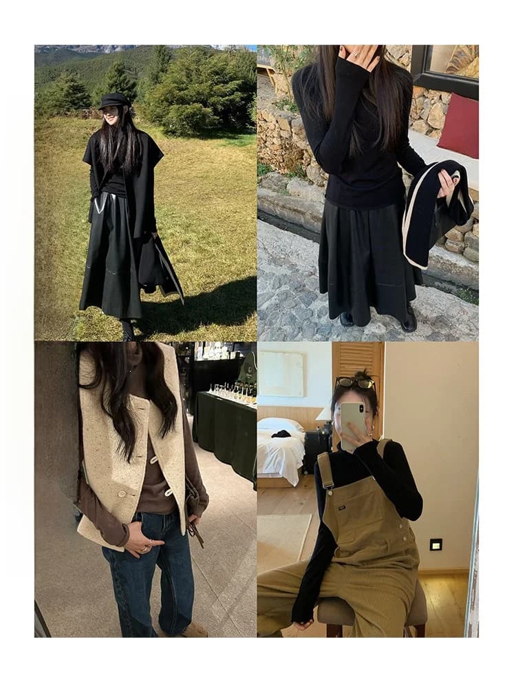 Maglione da donna Elielim in pura lana a collo alto, lavorazione a maglia ultra fine, maniche lunghe con risvolto, caldo e alla moda per l'inverno