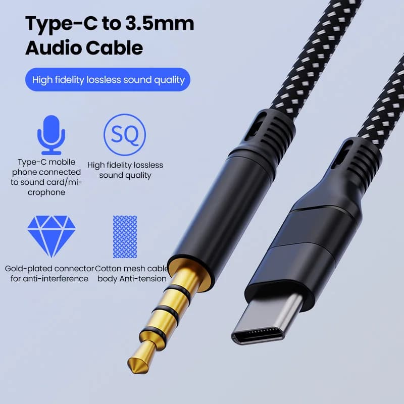 Cavo audio AUX da USB-C a 3,5 mm, adattatore audio per altoparlanti auto da USB-C maschio a 3,5 mm maschio, per cellulari, microfono, cavo AUX, cavo audio.