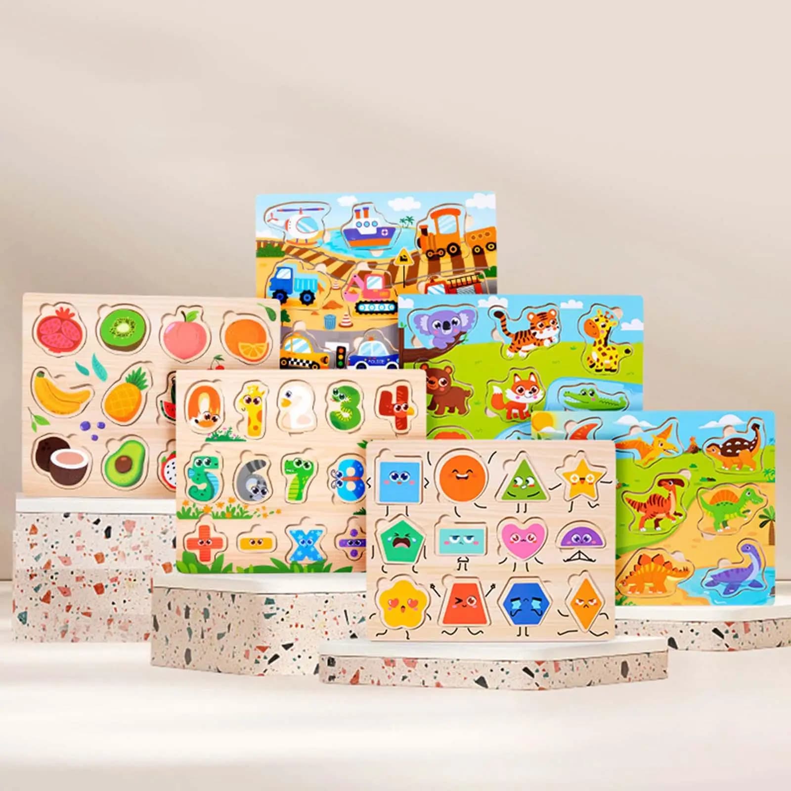 Puzzle in Legno per Bambini, Gioco di Puzzle a Forma di Animali, Giocattolo Educativo, Tavola Digitale per Bambini di 1 2 3 Anni