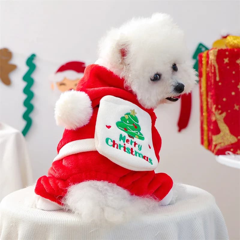 Fleece Dog Clothes With Bag Red Overalls Jumpsuit For Small Dogs Shih Tzu Dachshund Christmas Costumes Puppy Pajamas Tracksuit