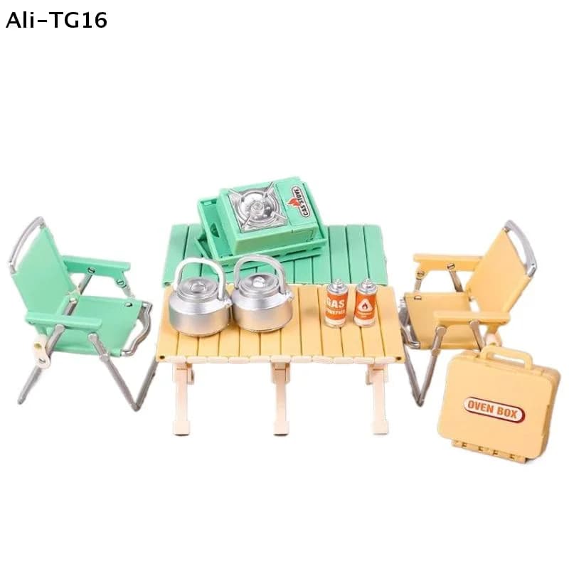 【Y】1 Set 1:12 Miniatura per Casa delle Bambole, Set da Campeggio e Picnic in Plastica, Sedia Pieghevole, Fornelli a Gas, Modello Decorativo, Accessori per Casa delle Bambole