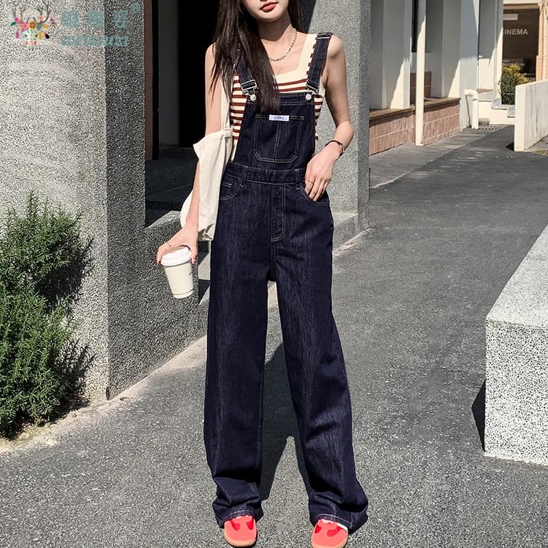 Y2k Women's Straight Leg Cowboy Salopette Chic Jeans Blue Wide Leg Autumn Denim Suit loose Sportswear Outdoor Casual Dresses