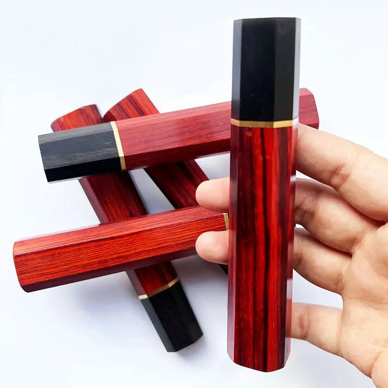 1 Octagonal Handle in Red Sandalwood + Ebony Brass for Fai-da-te Knives, Semi-finished Material for Kitchen Knives