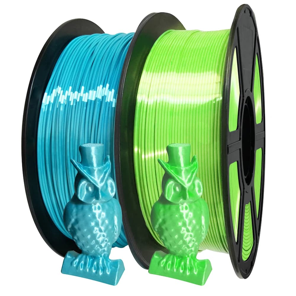 Filament for 3D printer of cyan silk and light green from 1,75 mm 250 g, PLA silk finish, without strings, compatible with FDM printers