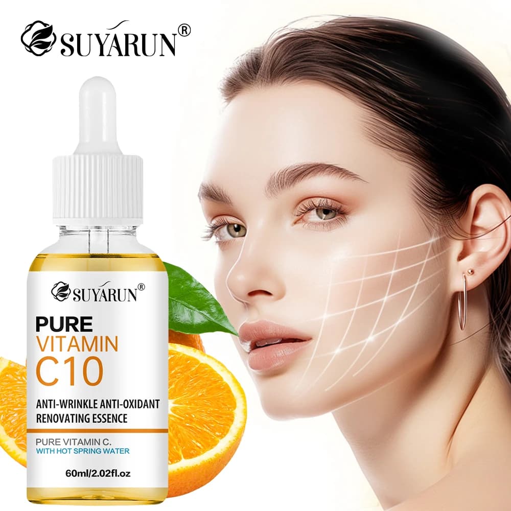 SUYARUN 10 % vitamin C serum for the face - Anti-aging lightening treatment, concealer for dark spots with hyaluronic acid and vitamin E.