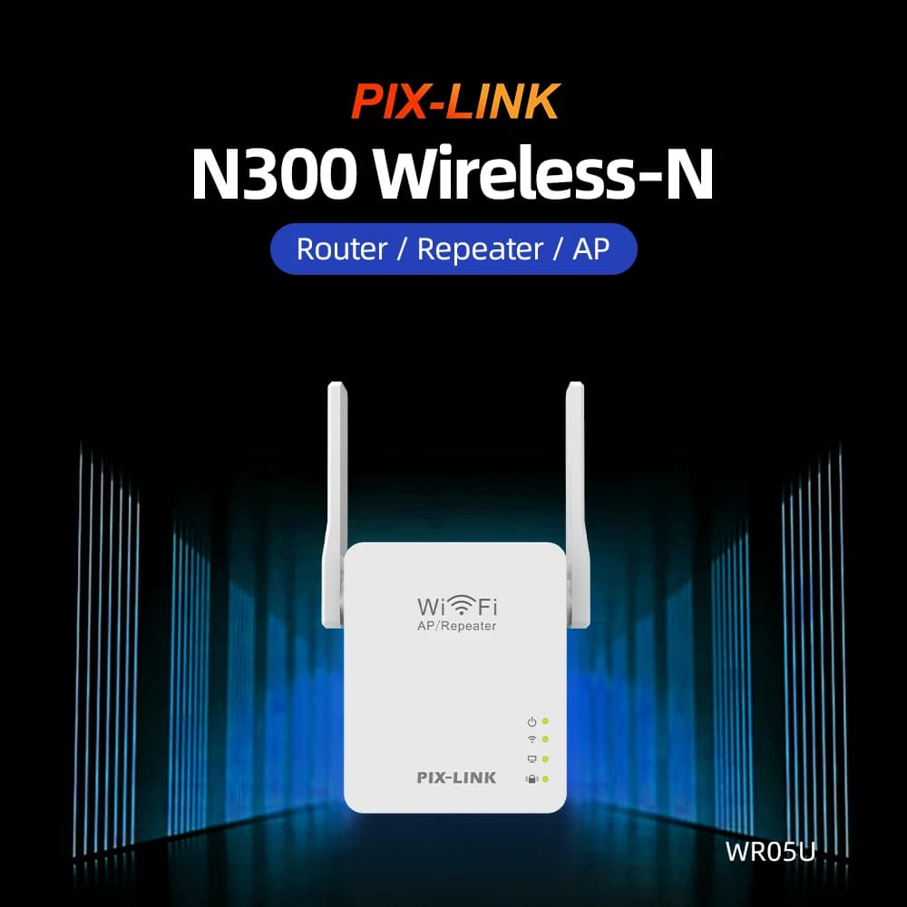 PIX-LINK WR05U N300 Ripetitore WiFi 300Mbps 2.4GHz Router/AP/Ripetitore 2 Antenne Esterne Penetrazione Pareti Facile Configurazione