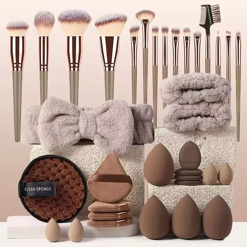 Makeup Brushes and Sponges Set, Brown Makeup Puff, Beauty Egg, Headband, Wristband Remover Kit, Makeup Tool, Gift, 20/35