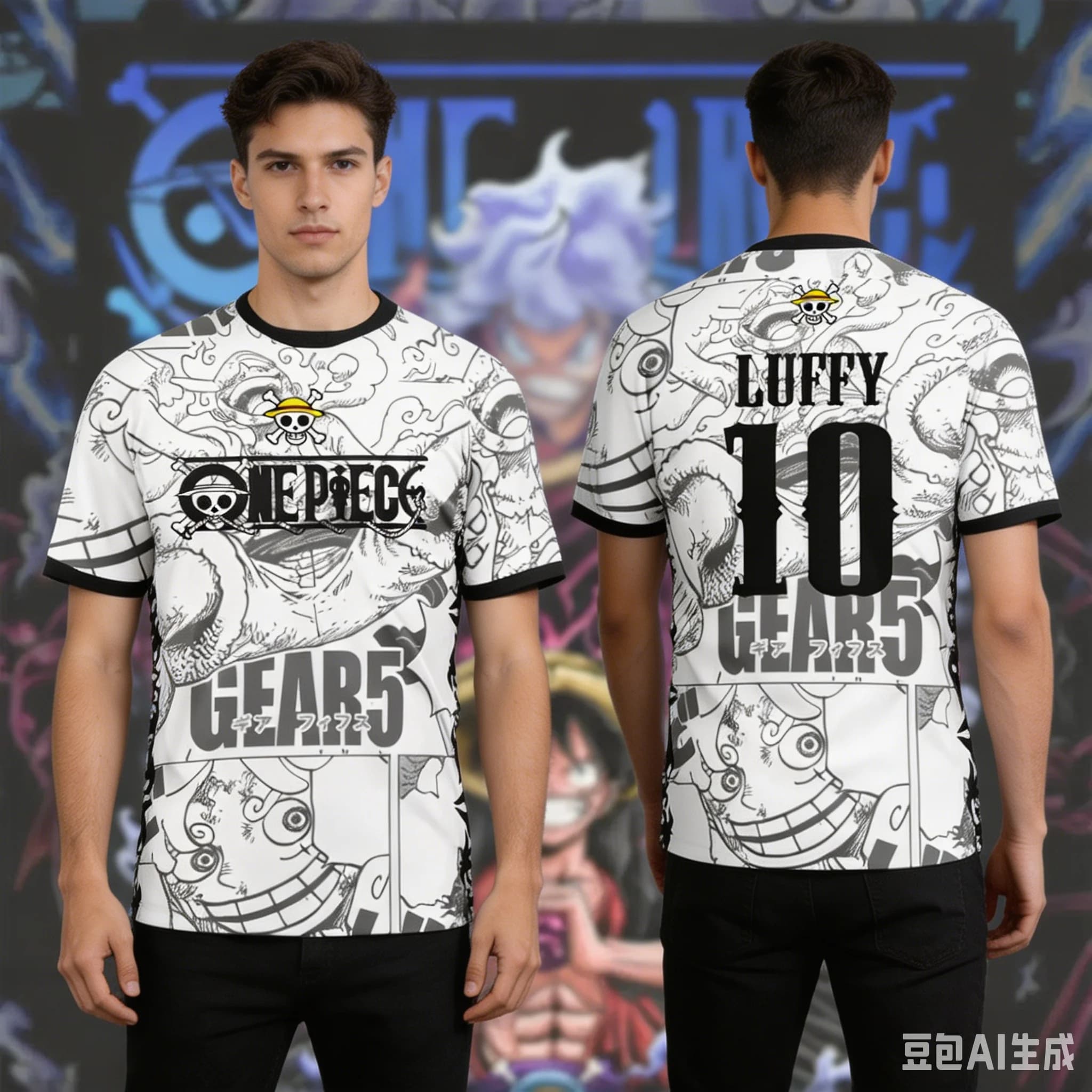 Maglietta da Calcio One Piece Luffy 2026 per Uomo, T-shirt Estiva Casual alla Moda Traspirante con Collo Tondo e Maniche Corte per Donna