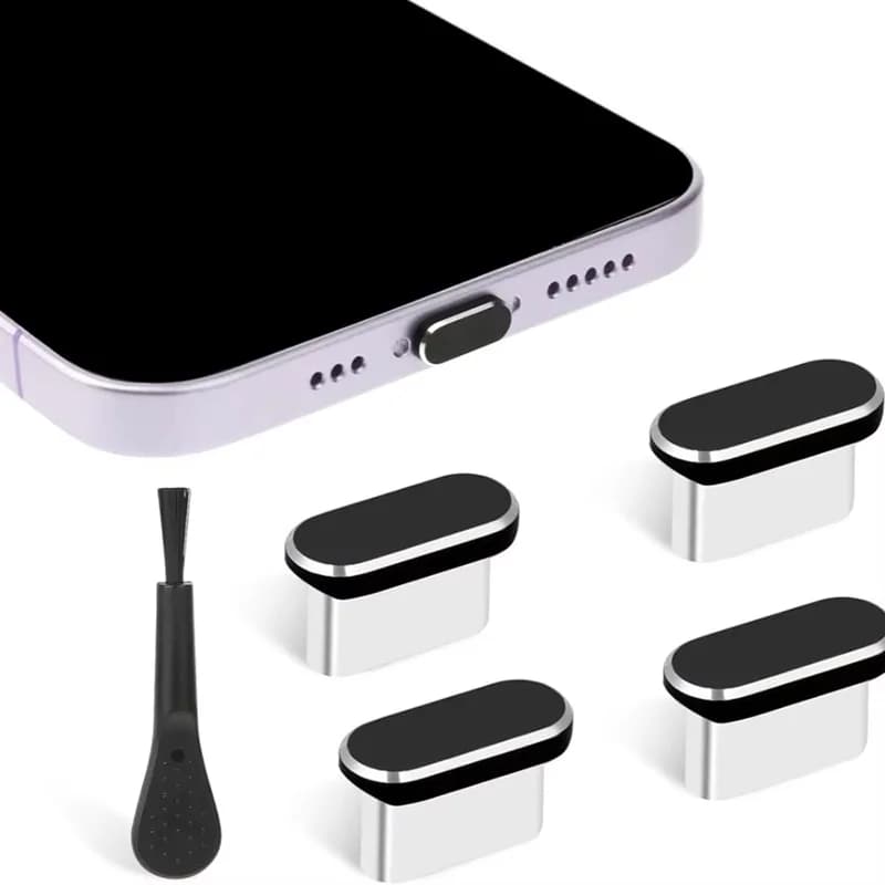 5Pcs Anti Dust USB C Plug With Cleaning Brush Charging Port Cover Caps For iPhone 15 16 Realme Xiaomi Huawei Type C Smart Phone