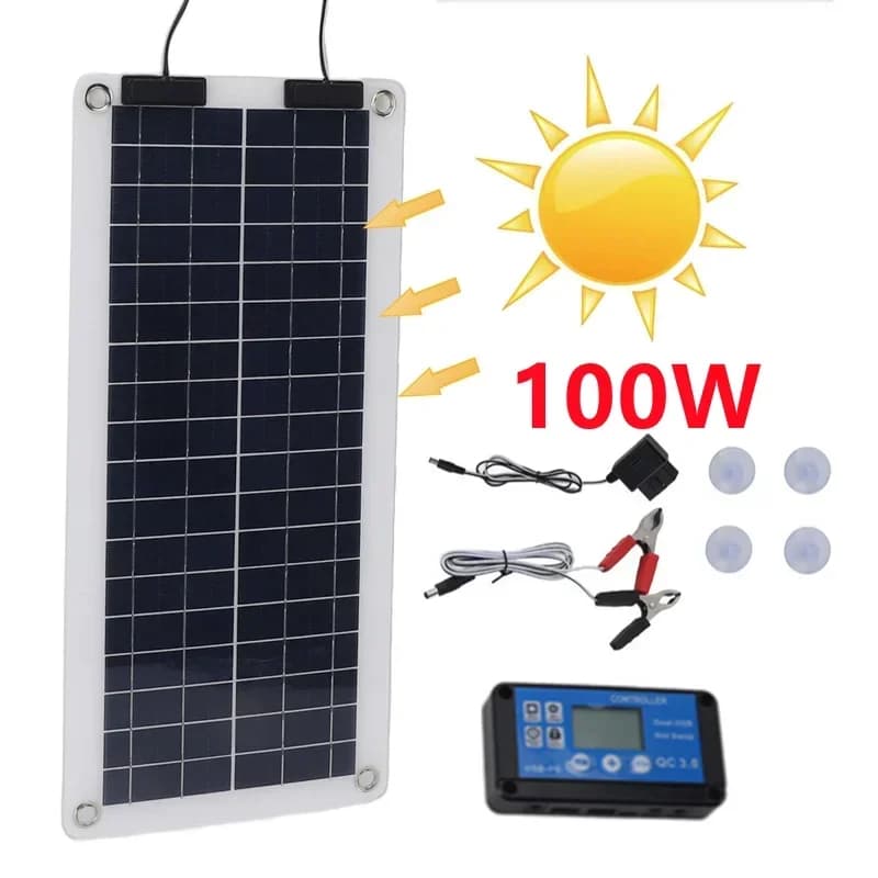 Caricatore del pannello solare da 100 W Caricatore di mantenimento impermeabile Manutentore della batteria solare Doppia uscita per 12 V-24 V Auto RV Barca Moto