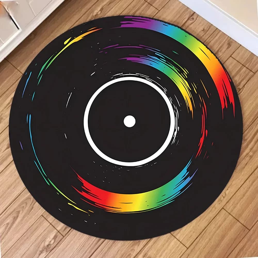 Round carpet with optical disc print – Anti-slip pad in soft flannel for bedroom, living room, yoga and camping, great as a unique gift