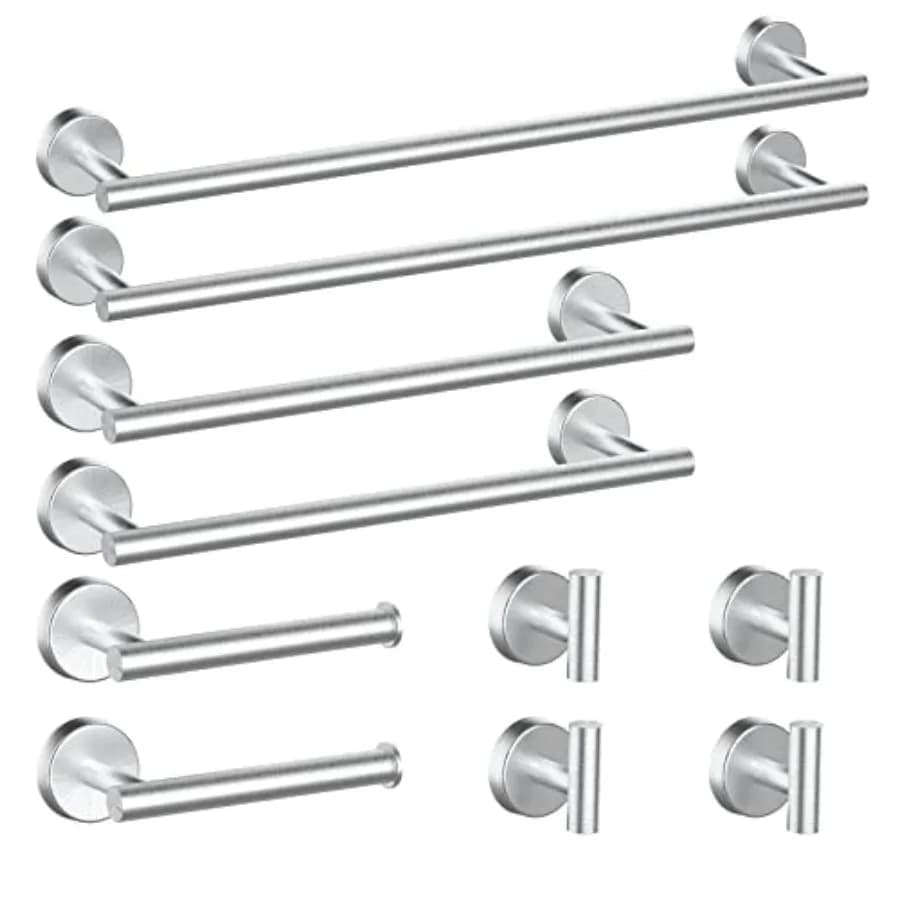 Set di accessori per il bagno da 10 pezzi - Include portasciugamani da 24 e 18 pollici, gancio per accappatoio, porta carta igienica, 2 confezioni da 5 accessori per il bagno