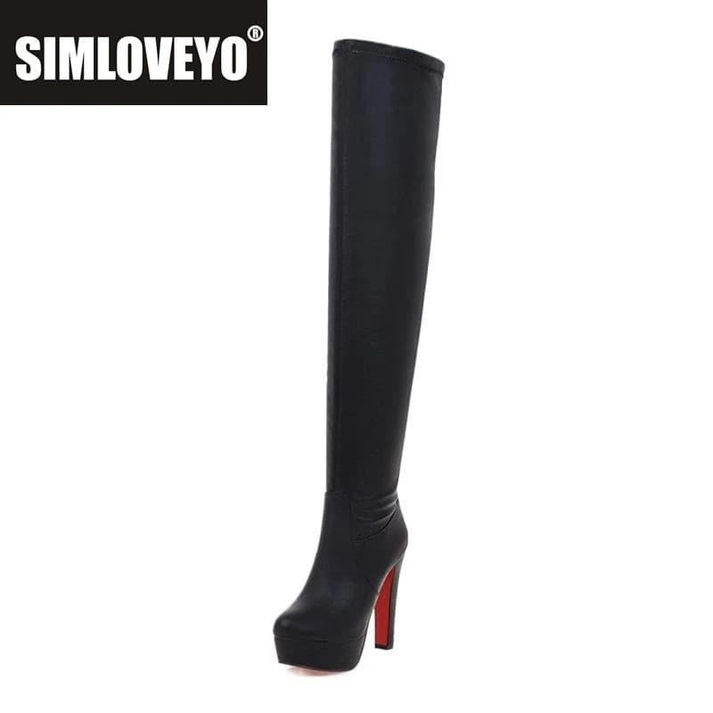 SIMLOVEYO Scarpe Stivali sopra il ginocchio con tacco ultra alto stivaletti con plateau bianco nero Taglia grande 34- 48