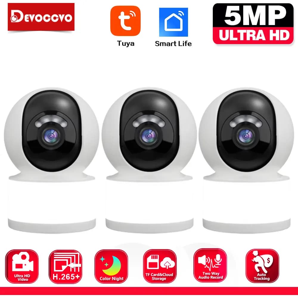 Telecamera IP WiFi Tuya Mini 5MP per Interni, Sicurezza Domestica Wireless, Sorveglianza CCTV, Audio Bidirezionale, PTZ, Monitor per Bambini