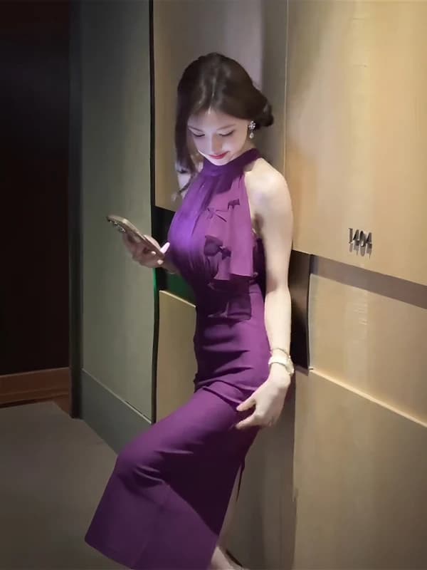 Elegante Abito Viola Pure Desire con Spalle Scoperte, Nuovo Vestito Estivo da Donna a Vita Alta, Gonna Lunga a Trapezio, Elegante Abito Aderente Modellante