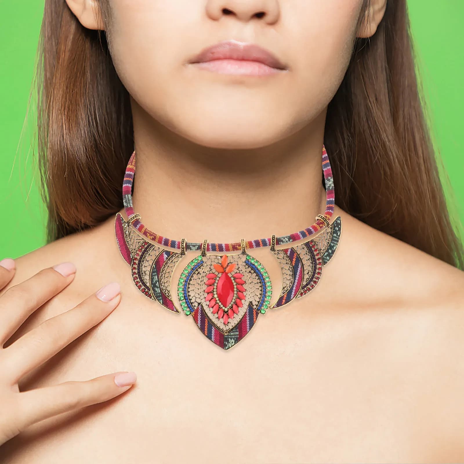 Ethnic Bohemian Necklace Women Hand Made Multicolor Beads Bib Collar Statement Jewelry Elegant Daily Wear Perfect Gift Red
