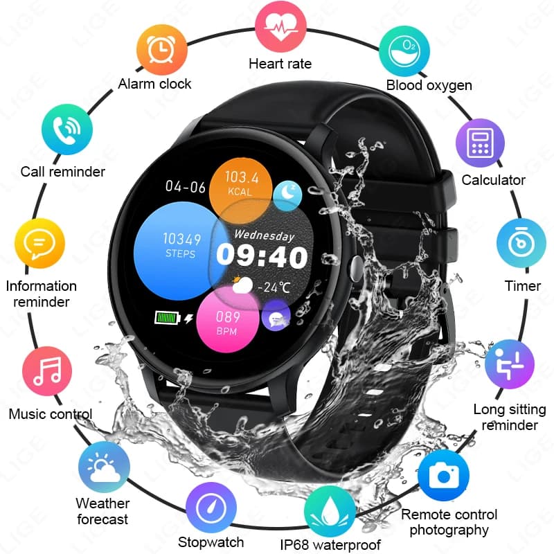 LIGE Nuovo Smart Watch da uomo Bluetooth Chiama Sport Fitness Orologi Frequenza cardiaca Monitor sanitario da donna Smartwatch Regalo per Android iOS