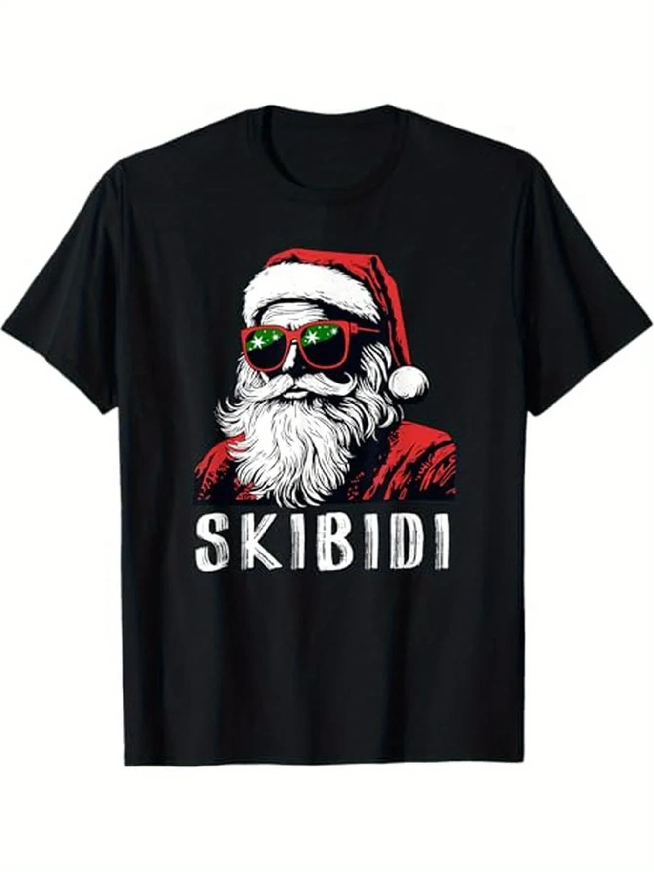 Divertente maglietta di Babbo Natale, unisex, 100% cotone, Halloween, Ringraziamento, regalo di Natale, adatta per fidanzati e fidanzate, famiglia, taglie S-Xxxl, nera