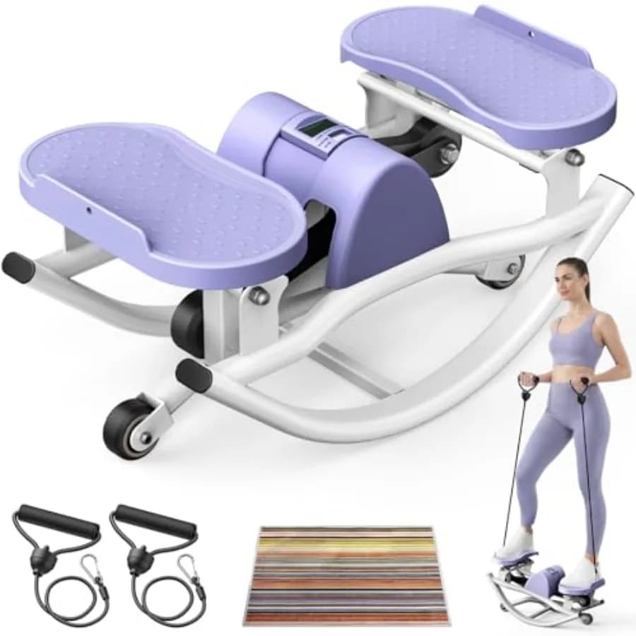 Stepper per Esercizi a Casa con Bande di Resistenza e Tappetino Antiscivolo, Mini Stepper per Movimenti Laterali in Nero 250