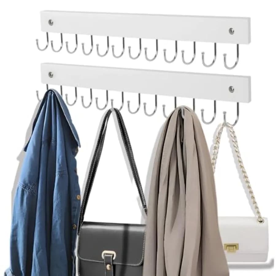 2-Pack Purse Organizer Wall-Mounted Rack and Belt Hanger, Wooden, 24 Hooks 14.6" wooden wall rack, 24 rotating hooks for purses