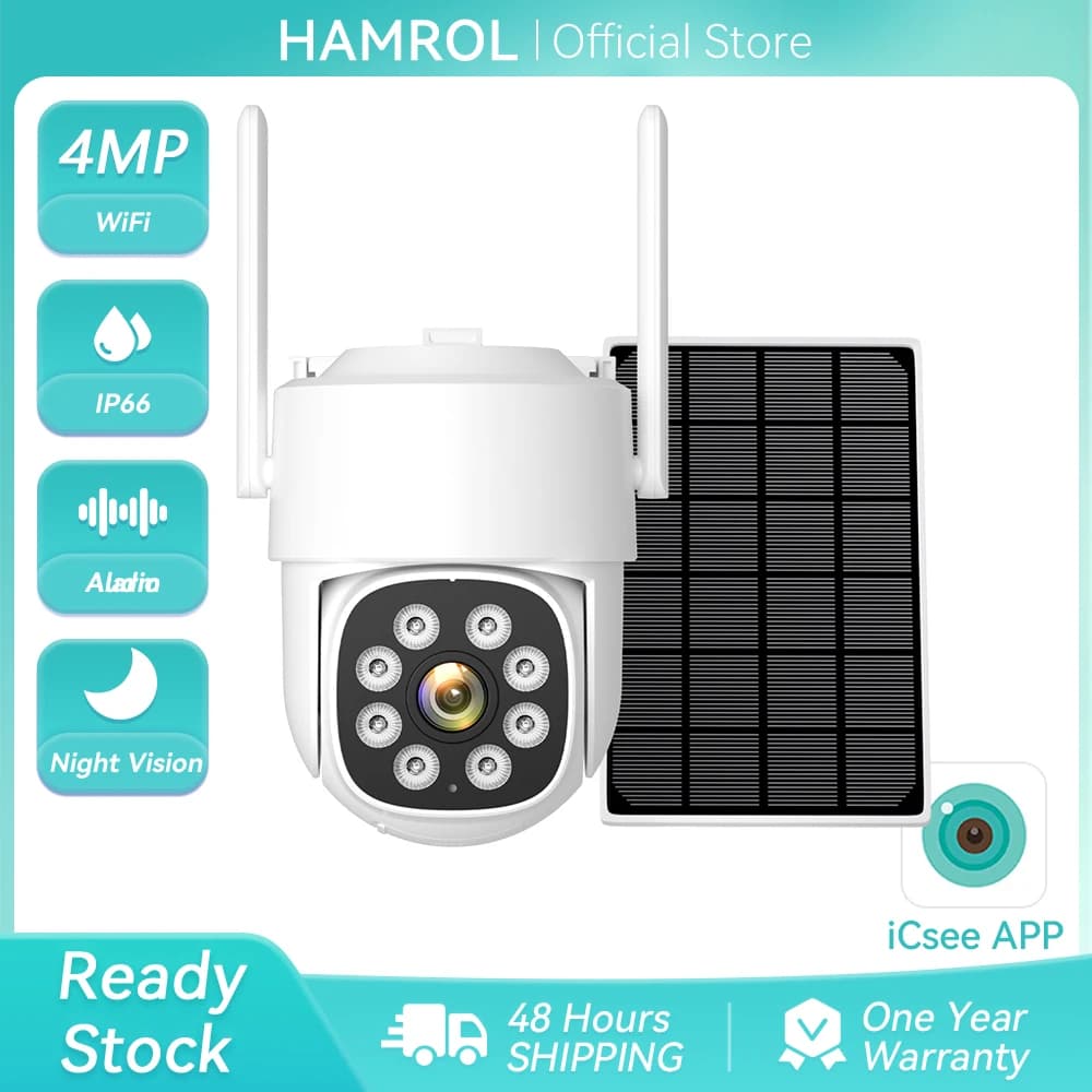 4MP Solar Security Camera Built-in Battery 365 Days Standby 24/7 Video Record IP66 Waterproof WiFi Wireless Outdoor Surveillance