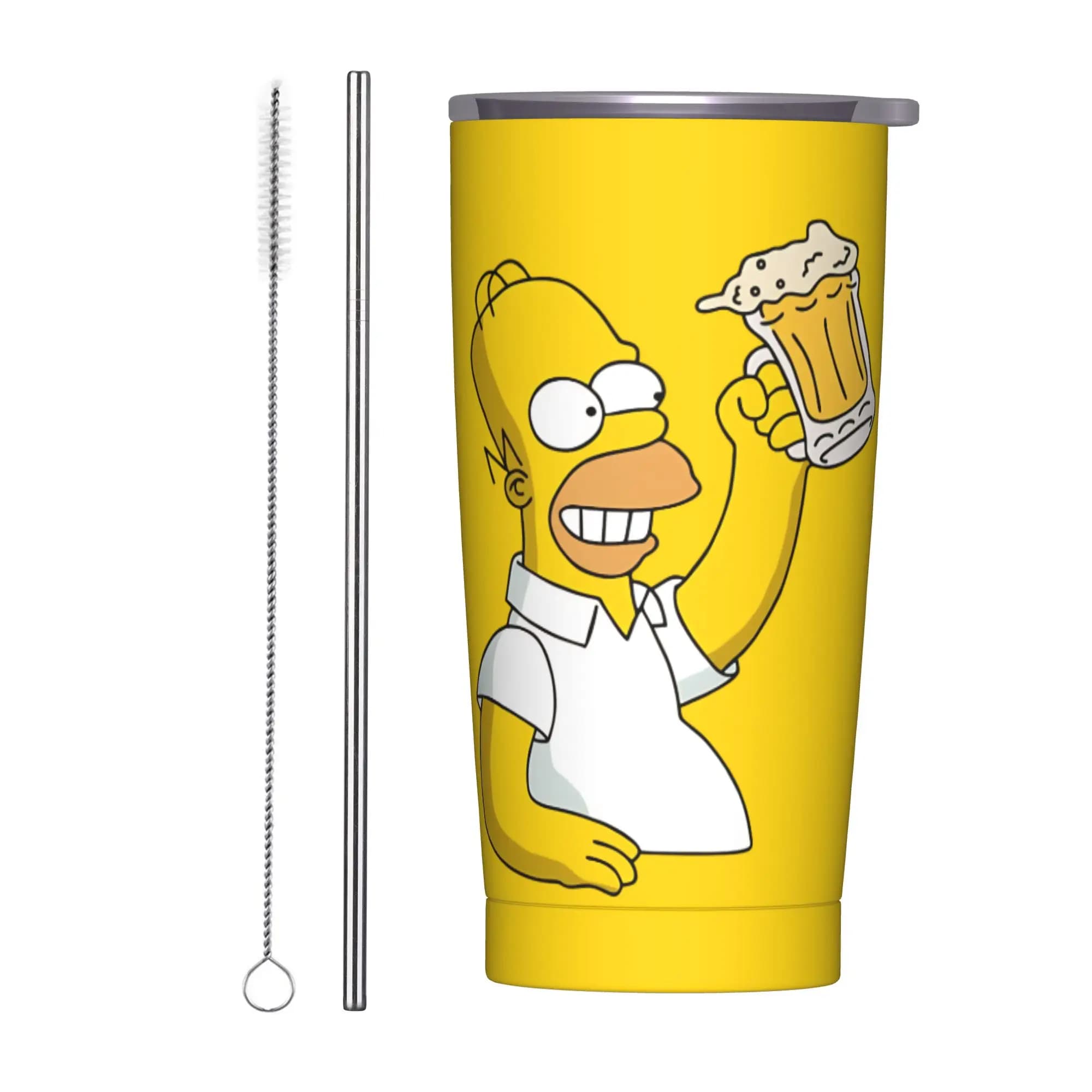 Tazza Homer Simpson con cannuccia, in acciaio inossidabile a doppia parete, isolata sottovuoto per bevande fredde o calde, 20oz