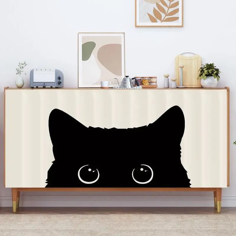 VIKAMA Self-Adhesive Cabinet Curtain No Drill Dustproof Privacy Short Curtain for Kitchen Storage Shelf Shoe Rack Wardrobe Decor