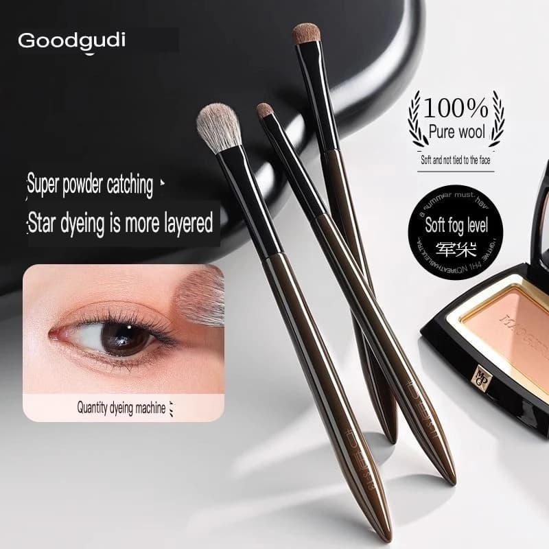 Set di pennelli per ombretto Gudi Set da tre pezzi, miscelazione di peli di animali naturali, fini e lisci, pennello per trucco per principianti