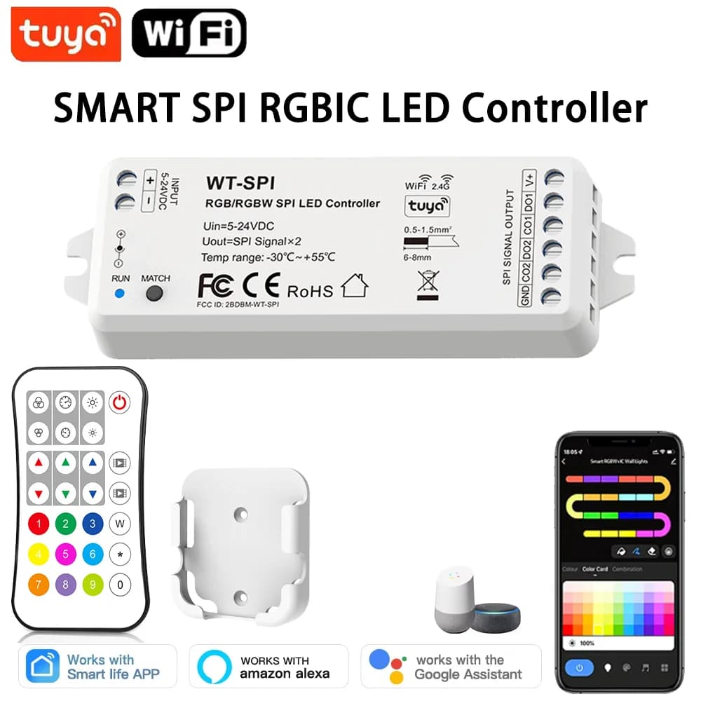 Tuya WiFi WT-SPI Controller LED Telecomando RF DC5V-24V WS2811 Ws2812 Ws2815 SK6812 RGB/RGBW Striscia LED Moduli Pixel Luce