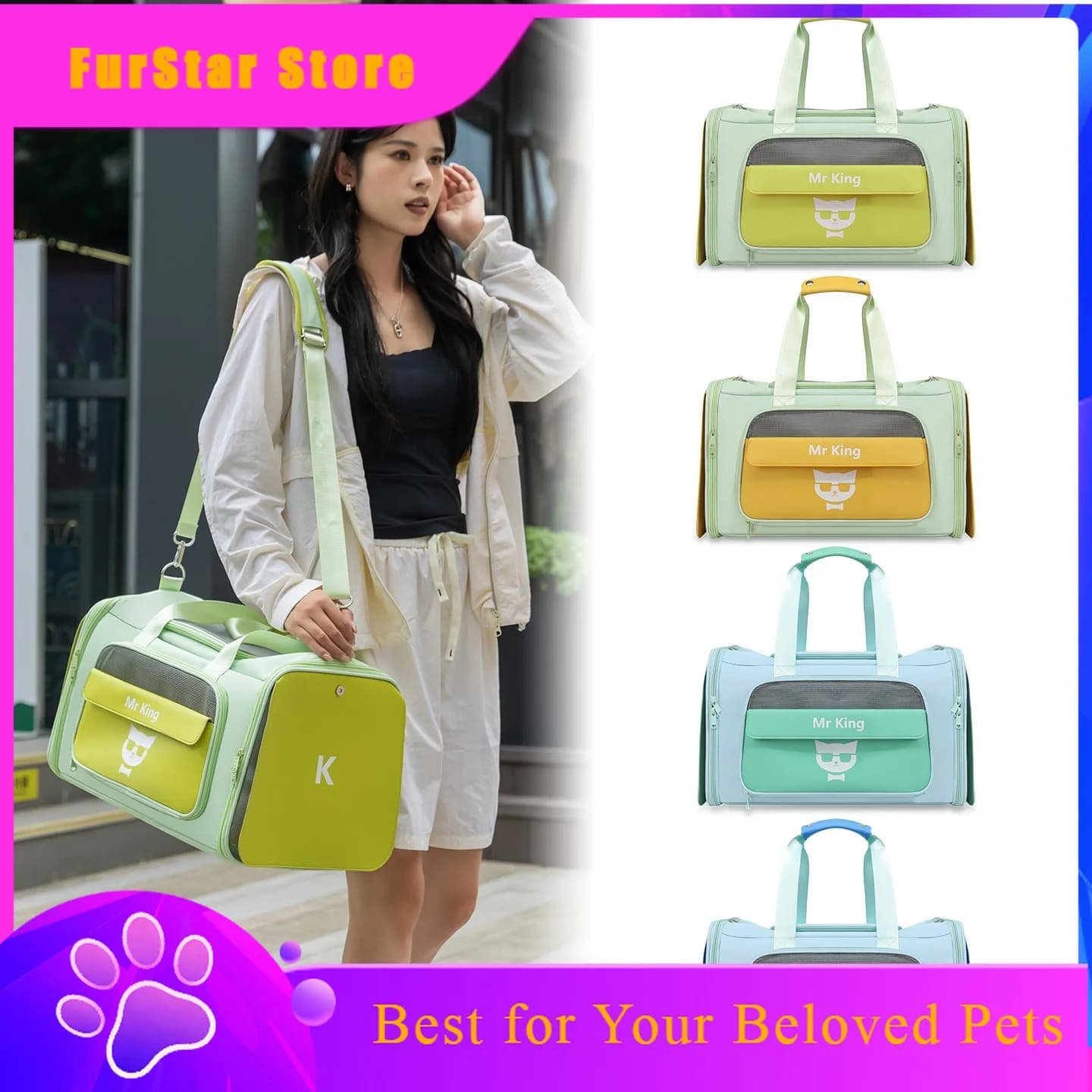 FurStarTop New Portable Large Capacity Cat Carrier, Breathable Handheld Pet Travel Bag, Lightweight Outdoor Pack For Small Pets
